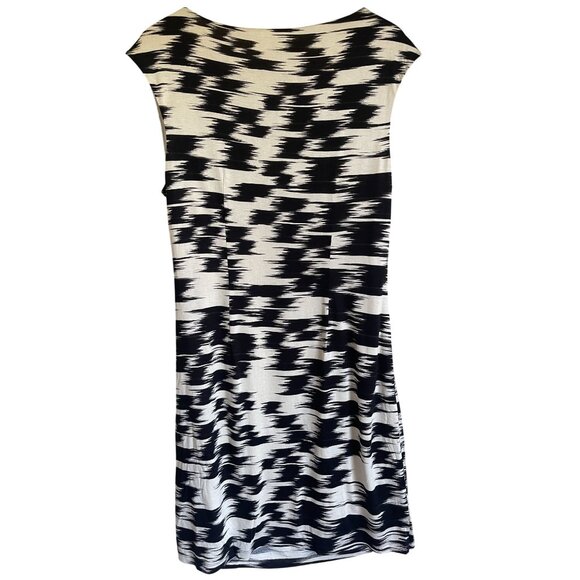 LOFT Size XL Black Cream Brush Strokes Abstract Print Shift Dress Sleeveless Str - Picture 2 of 8